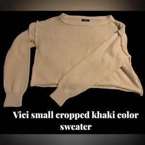 Vici Small oversized cropped knitted sweater, inside out seam design long sleeve